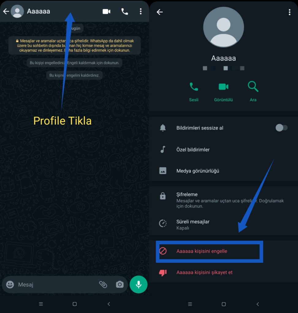 WhatsApp Kisi Engelleme 1. Gorsel